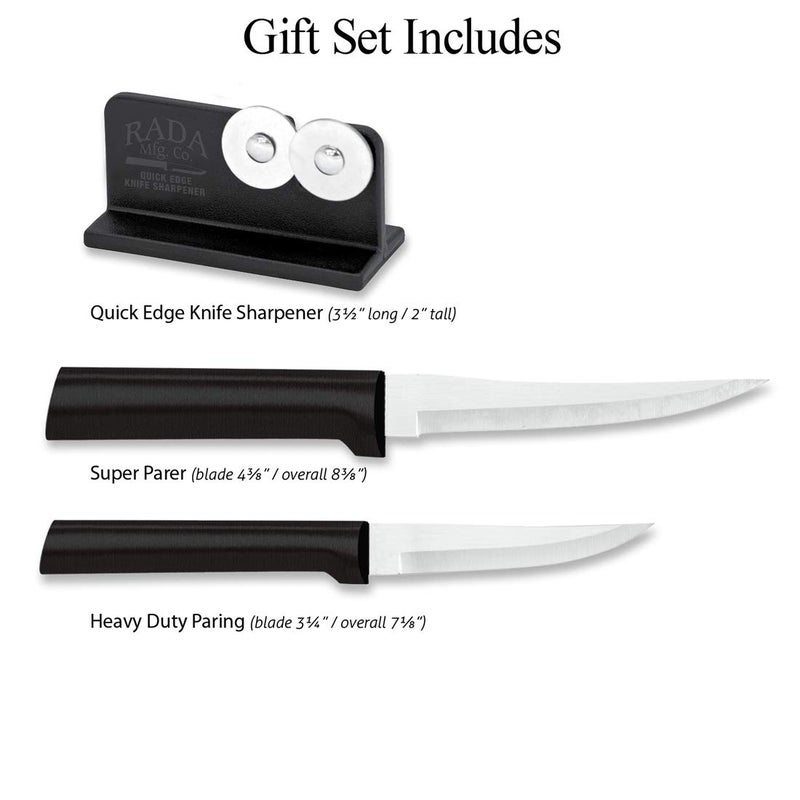 Rada Cutlery 3-Piece Paring Plus Sharpener Set (G236), Stainless Steel Hollow Ground Blades, Made in USA, Black Handle - Image 2